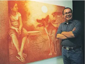  ??  ?? Gabriela Delgado, Andrés Mejía Rivas y Karen Molina. Mejía Rivas además fue el ganador del Premio Único de la XXVI Eienal de Pintura del IHCI.