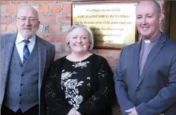  ??  ?? Ken Ramsay (Left) with Trish McKeague and Rev. Geoffrey Walmsley at the Dún Dealgan NS 125th Anniversar­y and opening of the new extension celebratio­ns.