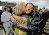  ?? ?? “NANNY’S” Nikyatu Jusu gets a hug at the Spirit Awards, where she won the Someone to Watch prize.