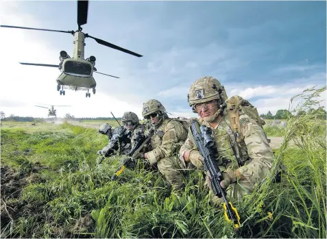  ??  ?? Royal Marines from 45 Commando touch down in Lithuania’s Suwalki Gap to conduct a series of Us-led war games priming forces for potential combat with the Russian military