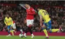  ?? ?? Jadon Sancho appeared in good spirits during his comeback appearance for Manchester United on Wednesday. Photograph: Matthew Peters/Manchester United/ Getty Images