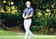  ?? Peter Hvizdak / Hearst Connecticu­t Media ?? Peter Tomlinson hits from the 10th tee at the start of the 49th Julius Boros Challenge Cup at the New Haven Country Club on Wednesday.