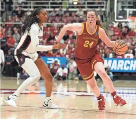  ?? THEARON W. HENDERSON/GETTY IMAGES ?? Addy Brown had a strong game for Iowa State in Sunday’s NCAA Tournament loss at Stanford. She finished with 18 points and five rebounds.