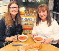  ??  ?? ●● Beth Rushton and Lynn Haworth from M3 Project promote the Big Soup Social.