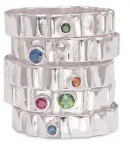  ??  ?? Stacked Spring Tides rings with gemstones, from £82 to £110