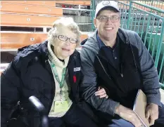  ?? PHOTO COURTESY LISA SCHWANN. ?? The late “amazingly nice” Phyllis Schwann with Rob Vanstone at Taylor Field in November of 2016.