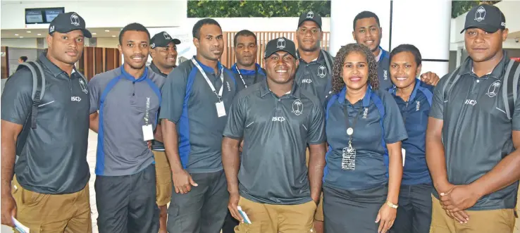  ?? Photo: Waisea Nasokia. ?? Fiji Airways 10’s rugby team at the Nadi Internatio­nal Airport on February 7, 2018.