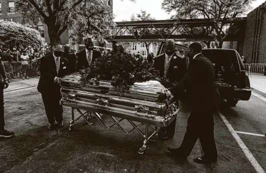  ?? Joshua Oshua Rashaad McFadden / New York Times ?? The casket of George Floyd is seen during his funeral in Minneapoli­s. The former Houston resident died while in police custody in the Twin Cities.