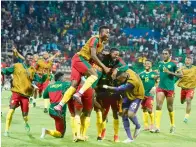  ?? AFP ?? Cameroon’s players celebrate victory against Ghana during the 2017 Africa Cup of Nations semifinal. —