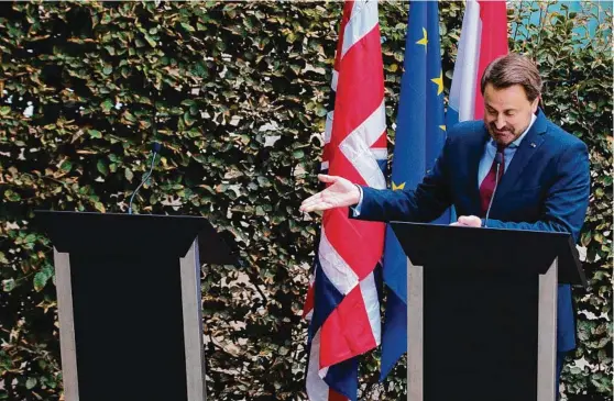  ?? Picture: GETTY IMAGES ?? Luxembourg Prime Minister Xavier Bettel speaks to the media after British PM Boris Johnson refused to attend the press conference.