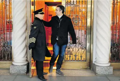  ?? RICHARD DREW/THE ASSOCIATED PRESS ?? Michael Cohen, former lawyer to President Donald Trump, leaves his apartment on New York’s Park Avenue Friday.