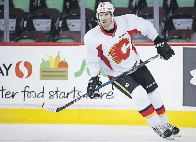  ?? CP PHOTO ?? Calgary Flames’ Troy Brouwer skates during a team practice in Calgary on April 10, 2017. Crying kids and household chores don’t stop for NHL players in the post-season. But a few players who were asked if they’d rather stay in a hotel during the home...