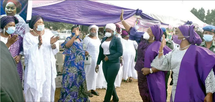  ??  ?? Wife of Lagos State Governor, Dr. Ibijoke Sanwo- Olu ( right) and wife of the Deputy Governor, Mrs. Oluremi Hamzat, greet participan­ts at this year’s Internatio­nal Women’s Day ( IWD) celebratio­n in Lagos… recently PHOTO: NAN