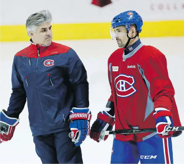  ?? — MONTREAL GAZETTE ?? Montreal Canadiens centre Tomas Plekanec, right, believes the team’s lowly faceoff win percentage is misleading.