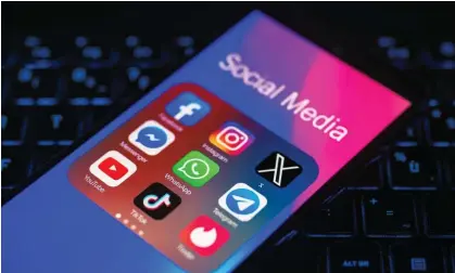  ?? Photograph: Jonathan Raa/NurPhoto/Shuttersto­ck ?? A close-up of X, Facebook, TikTok, Telegram, Instagram, YouTube and Messenger apps.