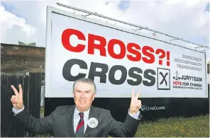  ??  ?? Judge in 2009 in front of a promotiona­l poster for his new political movement, the Jury Team, which aimed to promote independen­t candidates in elections