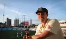  ?? Photograph: Ryan Pierse/ Getty Images ?? Pat Cummins proudly shows off the urn after the fifth Test.