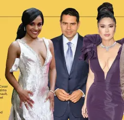  ?? ?? From left: Ariana DeBose, Cesar Conde, Salma Hayek Pinault, Lin-Manuel Miranda, Gloria Calderón Kellett and Maluma.