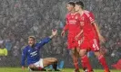  ?? Andrew Milligan/PA ?? Rangers’ Cyriel Dessers appeals for a foul against Benfica at a very wet Ibrox. Photograph: