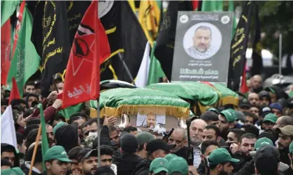  ?? Photograph: Anadolu/Getty Images ?? The funeral of Hamas official Saleh al-Arouri in Beirut, Lebanon, 4 January 2023.