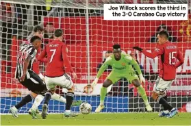  ?? ?? Joe Willock scores the third in the 3-0 Carabao Cup victory