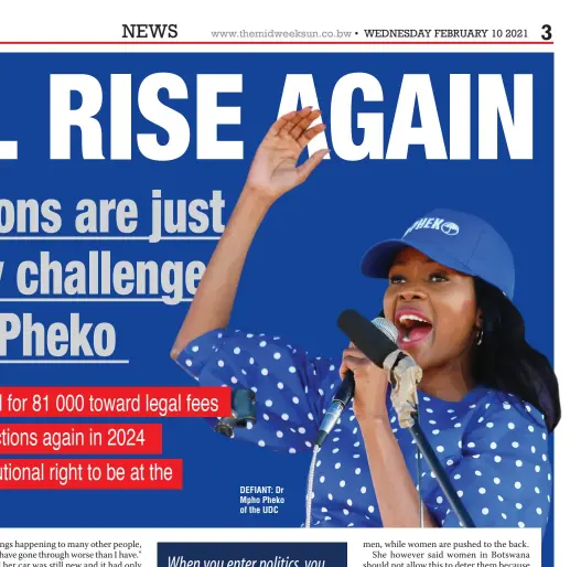  ??  ?? DEFIANT: Dr Mpho Pheko of the UDC