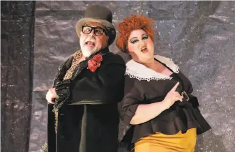  ?? Cory Weaver ?? Jonathan Spencer and the magnificen­t mezzosopra­no Catherine Cook as Mr. and Mrs. Peachum in West Edge Opera’s production of “The Threepenny Opera.”