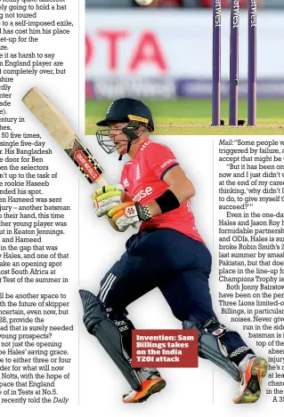  ??  ?? Invention: Sam Billings takes on the India T20I attack