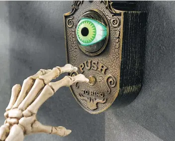  ?? GRANDINROA­D.COM ?? A vintage-style doorbell keeps an eye out for Halloween guests.