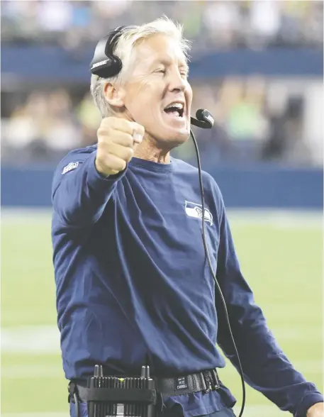  ?? KIRBY LEE/USA TODAY SPORTS FILES ?? Seattle Seahawks head coach Pete Carroll won two national championsh­ips at the University of Southern California, captured one Super Bowl and nearly another the following year. And at 67, Carroll says he’s not done coaching.