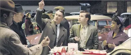  ?? Apple TV+ ?? OUT PITCHING lunar timeshares are salespeopl­e portrayed by Billy Crudup, center left, Nicholas Podany and Haneefah Wood.