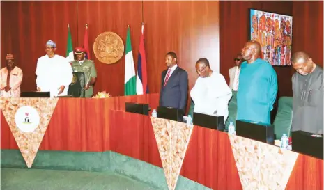  ??  ?? President Muhammadu Buhari presides over a Federal Executive Council meeting at the Presidenti­al Villa Abuja