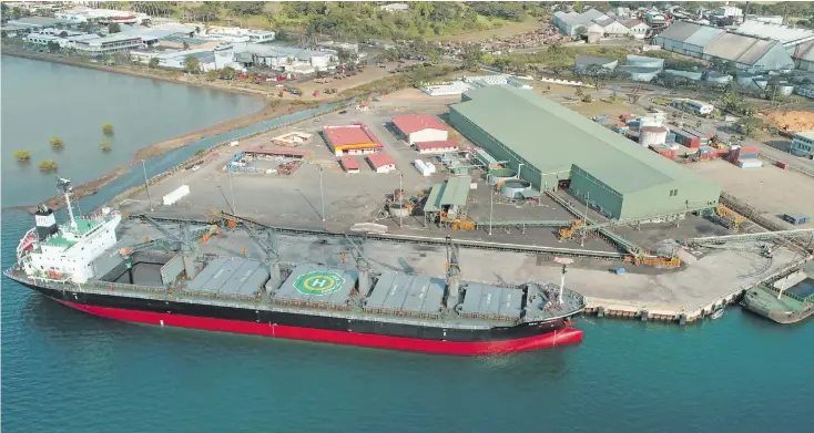  ??  ?? An aerial view of Amex port facility in Lautoka with a handy size vessel being loaded with Amex iron sand concentrat­es in September last year.