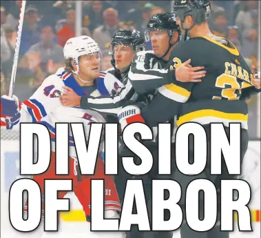  ?? Getty Images ?? FAMILIAR FOES: Brendan Lemieux (left) and the Rangers are expected to join the Bruins — as well as the Islanders, Devils, Penguins, Flyers, Capitals and Sabres — in a newly aligned division.