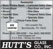  ??  ?? Residentia­l • Storm Window Repair • Laminated Safety Glass • Screen Repair • Plexi-Glass and Lexan • Mirrors • Wire Glass • Insulated Glass • Tempered Safety Glass • Table Tops • Specialty Glass
• Picture Frame Glass