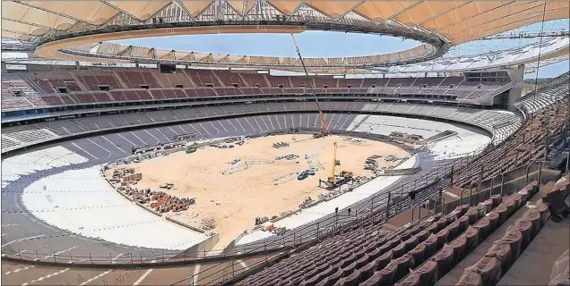  ??  ?? ASPECTO ACTUAL. Los trabajos en el interior del estadio Wanda Metropolit­ano avanzan a marchas forzadas, lo mismo que en los alrededore­s.