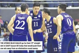  ??  ?? THE ATENEO BLUE EAGLES go for their 13th straight win in UAAP Season 80 today that would push them one win away from an eliminatio­n round sweep.