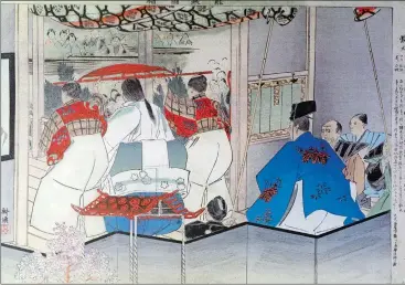  ?? COURTESY OF LYMAN ALLYN ART MUSEUM ?? In “Semimaru (The Blind Prince Semimaru),” Kogyo depicts a back-stage view.