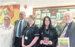  ??  ?? At the launch day, from left: representa­tives of Lancashire Age UK, U3A, Michelle Kitson (Southport & Ormskirk patient experience matron), Sefton Advocacy and Terry Durrance