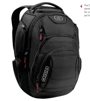  ??  ?? The OGIO Metro Backpack, with deminsions of 18”h x 13.5”w x 9”d it’s far under the maximum allotted size, yet has plenty of room.