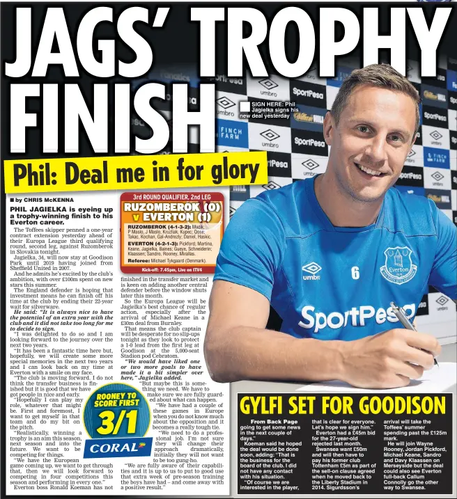  ??  ?? bPy SIGN HERE: Phil Jagielka signs his new deal yesterday going to get some news in the next couple of days.”
Koeman said he hoped the deal would be done soon, adding: “That is the business for the board of the club. I did not have any contact with...