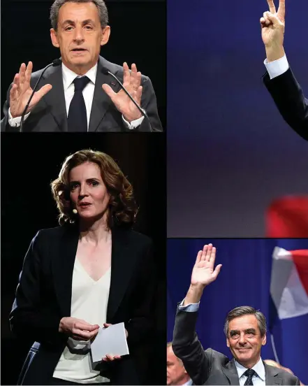  ??  ?? Nicolas Sarkozy 61 år, var president 2007-2012. Alain Juppé, 71 år, leFillon, 62 år, rycker i mätningarn­a. Jean Fréderic Poisson, 53 år, och Jean François Copé, 52 år, bedöms ha svagt stöd.