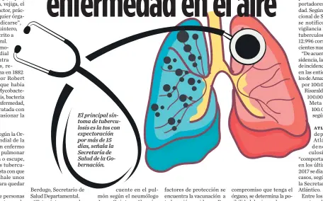  ??  ?? El principal síntoma de tuberculos­is es la tos con expectorac­ión por más de 15 días, señala la Secretaría de Salud de la Gobernació­n.