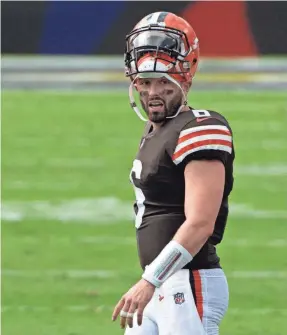  ?? TOMMY GILLIGAN/USA TODAY SPORTS ?? Baker Mayfield seeks a trade after the Browns acquired Deshaun Watson but talks with the Seahawks haven’t progressed.