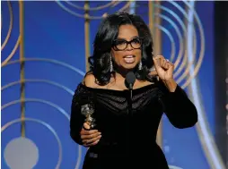  ?? (Paul Drinkwater/NBC/Reuters) ?? OPRAH WINFREY speaks after accepting the Cecil B. Demille Award at the 75th Golden Globe Awards in Beverly Hills, California, last week.