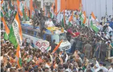  ?? — AFP ?? Rahul Gandhi holds a massive roadshow in Jabalpur.