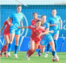  ?? PHOTOGRAPH COURTESY OF PFF ?? NATALIE Collins and the Filipinas U17 squad give new coach Sinisa Cohadzic a reason to smile after playing England in the Mima Cup in Spain.