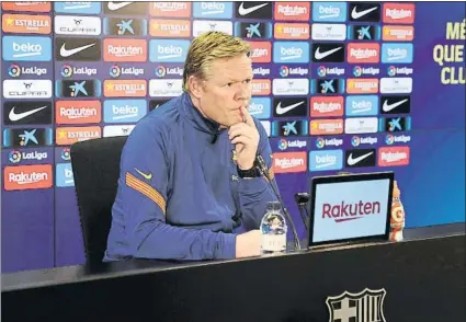  ?? FOTO: FC BARCELONA ?? Ronald Koeman, durante la rueda de prensa de ayer, antes de viajar a Elche para el partido de esta tarde