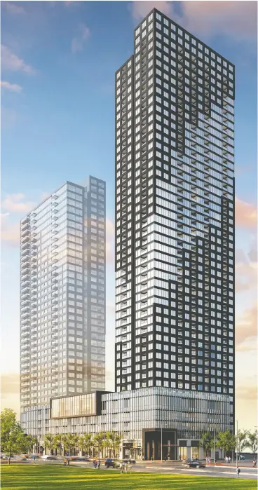  ?? Courtesy Daniels Corp. ?? The 25-storey Condominiu­ms at Square One District will feature pathways, leafy streets and a three-acre community park.