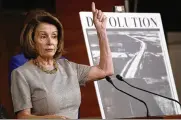  ?? JACQUELYN MARTIN / AP ?? House Minority Leader Nancy Pelosi of California hoped her marathon monologue would pressure House Speaker Paul Ryan into scheduling a free and open debate on immigratio­n.